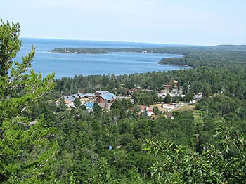 The view of Copper Harbor from Brockway Mountain Drive.